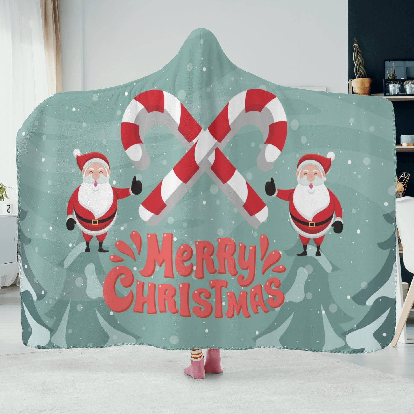 Candy Canes and Clause Hooded Blanket