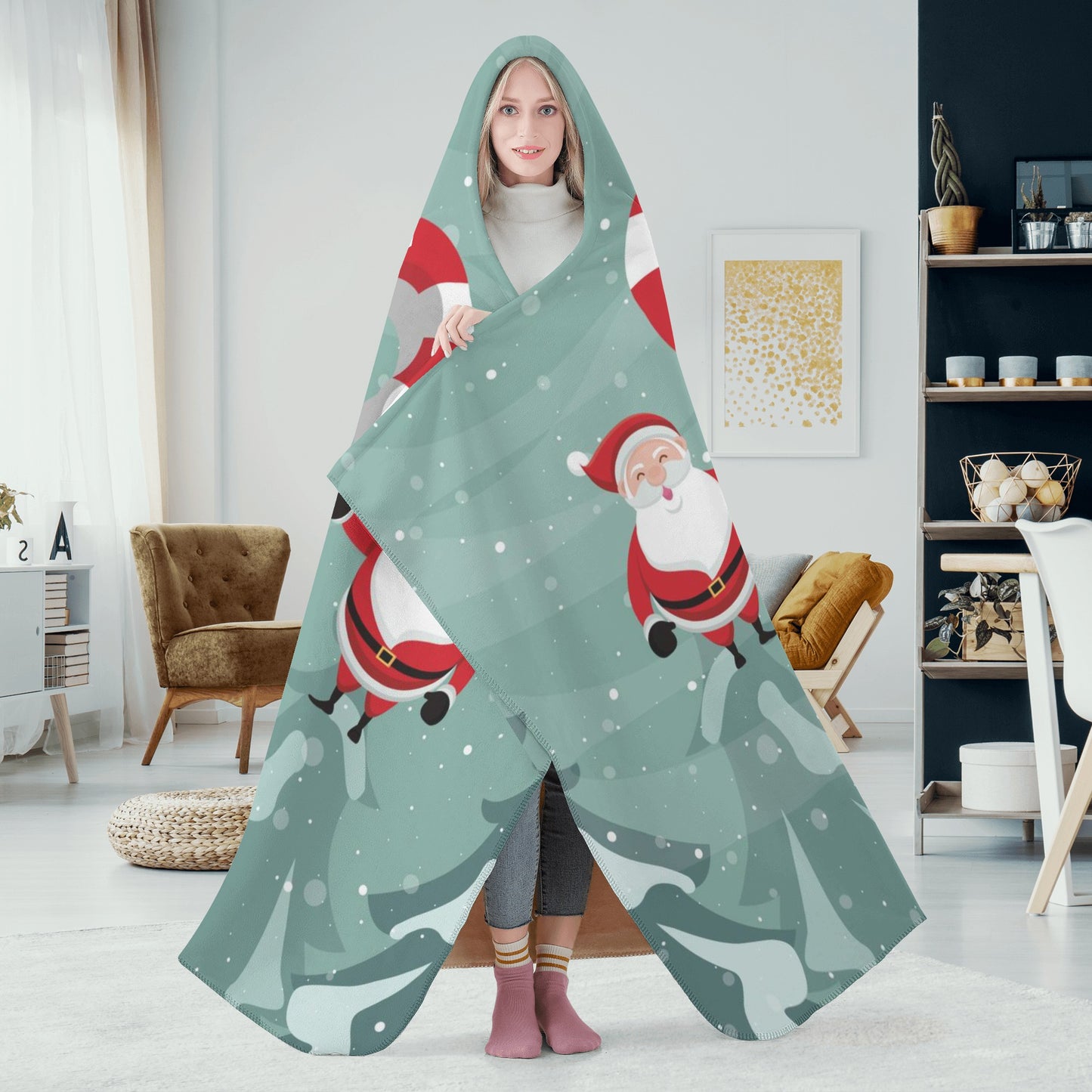 Candy Canes and Clause Hooded Blanket