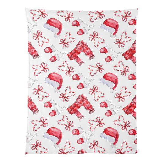 Santas hat, bows and Candy Canes Soft Flannel Breathable Blanket for Babies and Tots