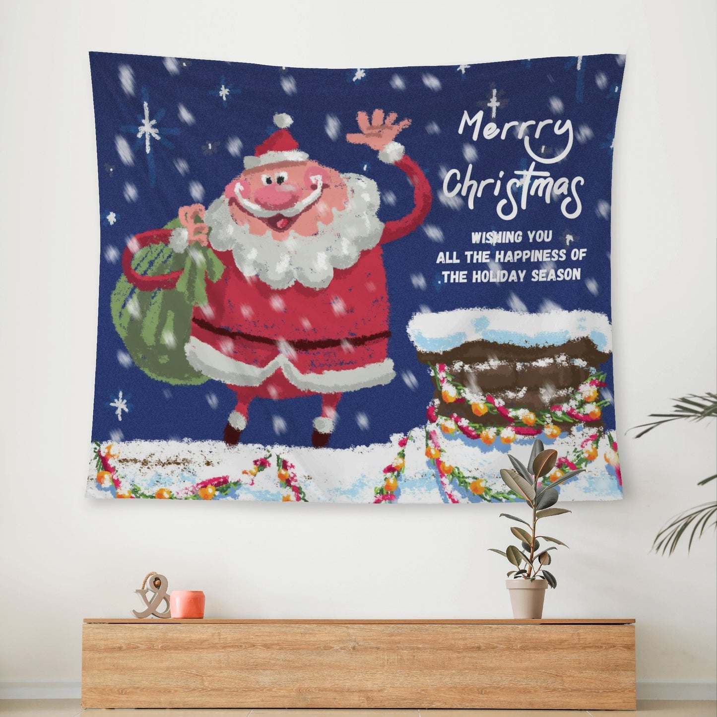 A Santa Seasons Greetings Wall Tapestry