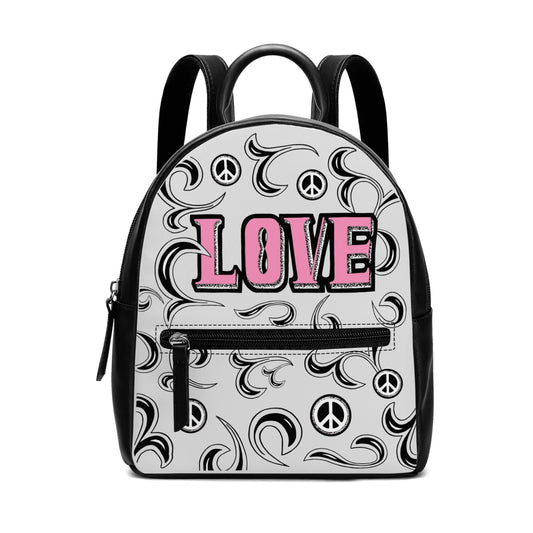 Love and PEace Back to School Black and White PU Backpack