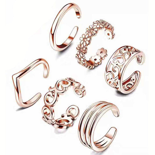 6PCS Silver Plated Color Preserving Foot Ring Forefinger Tail Ring Set