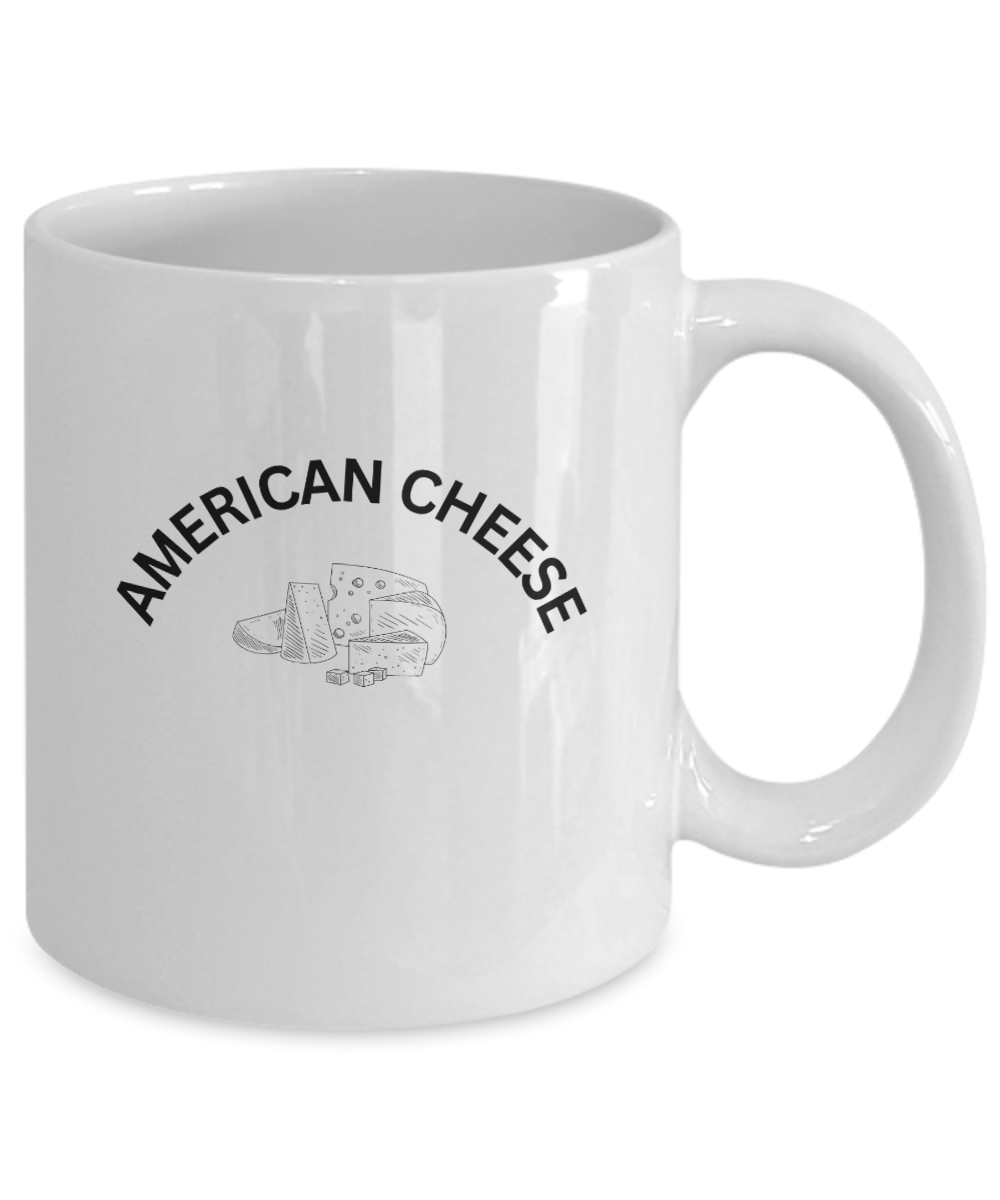 Celebrate A Love Of Cheese With An "American Cheese" Mug White/Black Available In 2 Sizes