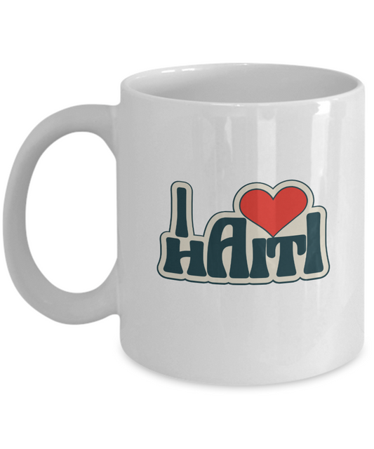 I Love Haiti Mug to Celebrate Haitian Heritage Month in White 2 Sizes