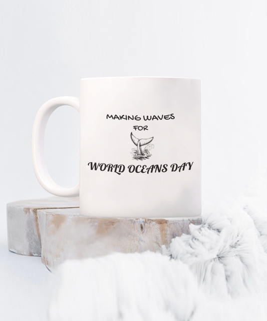 World Oceans Day Awareness Mug for June White/Black Available in 2 Sizes