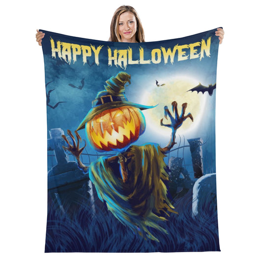 A pumpkin Scarecrow Vertical Flannel Breathable Blanket 4 Sizes