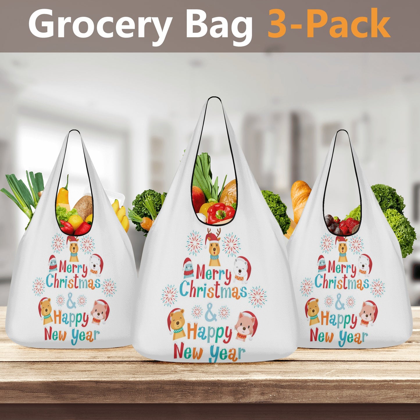 Christmas Gifts Reuseable 3 Pack of Grocery Bags