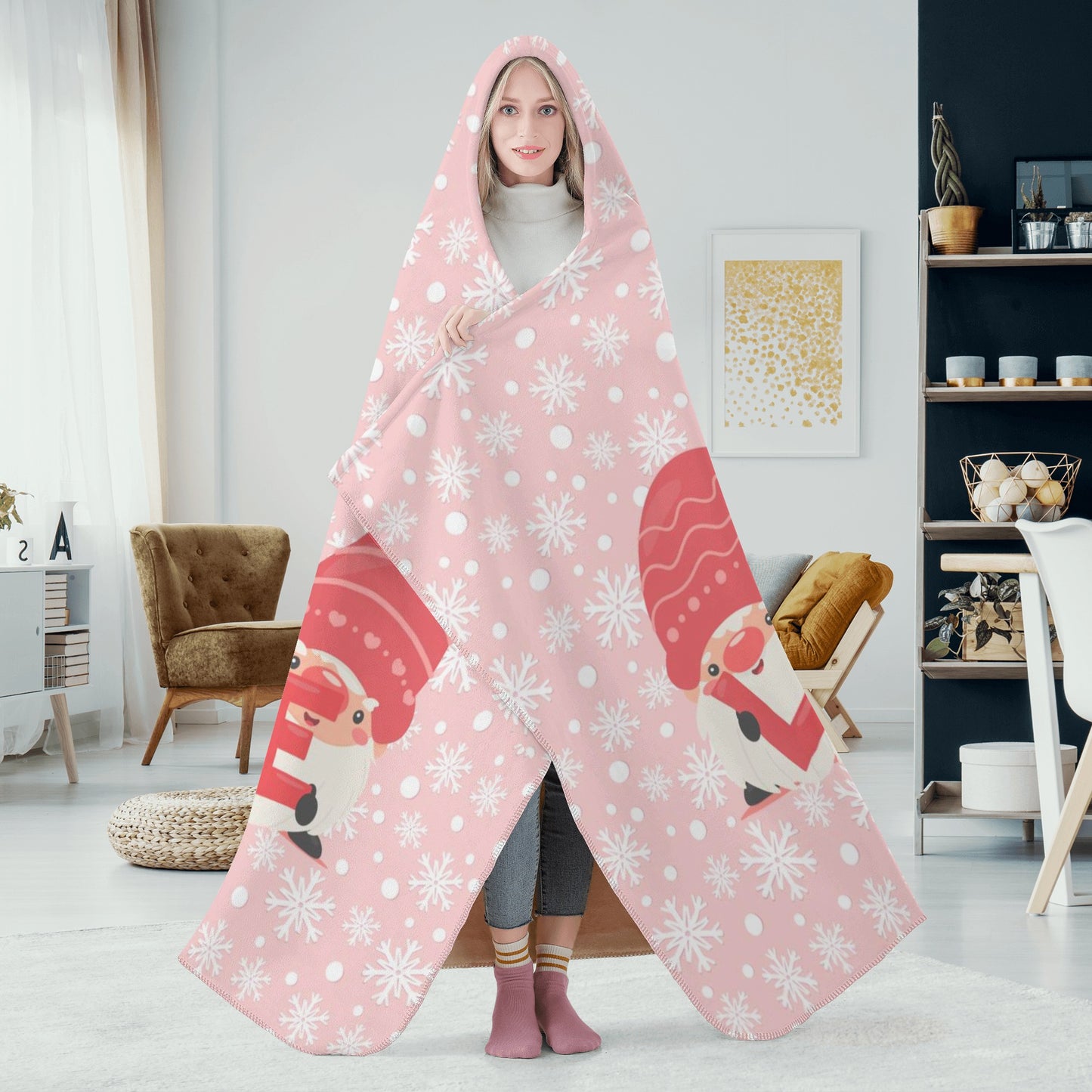 For the Love of Gnomes For Christmas Hooded Blanket