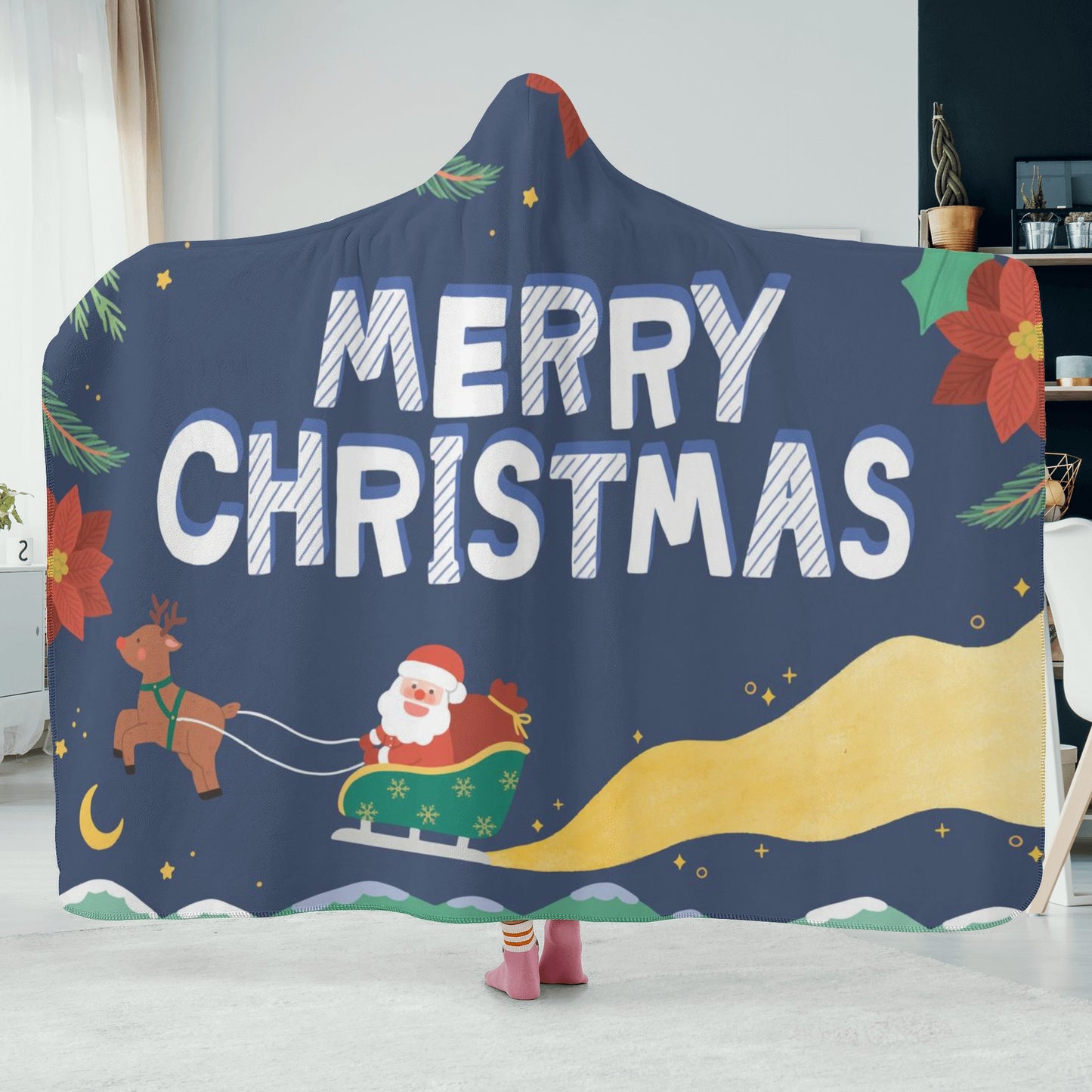 Merry Christmas Santa is Here Hooded Blanket