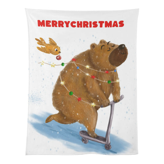 A Merry Christmas Bear Soft Flannel Breathable Blanket for Babies and Tots
