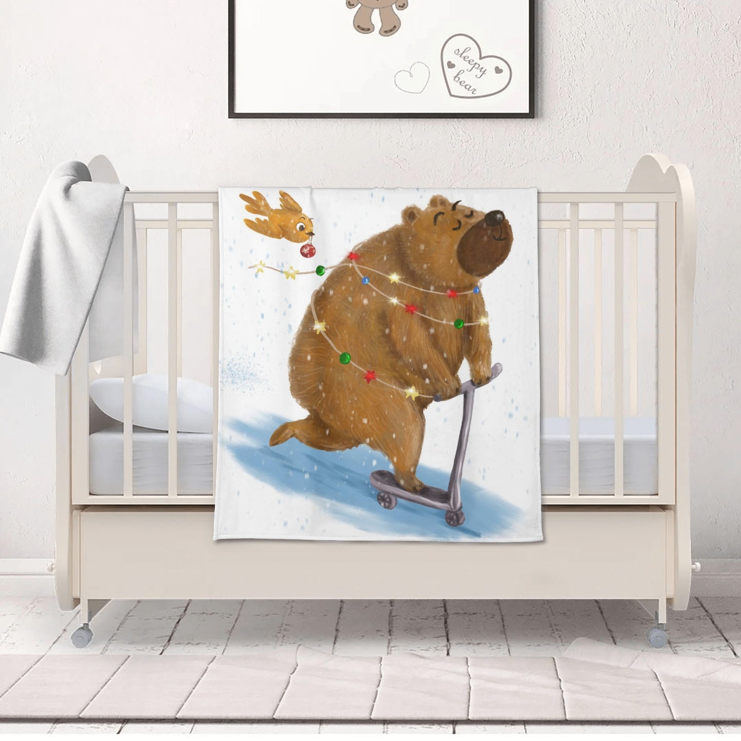 A Merry Christmas Bear Soft Flannel Breathable Blanket for Babies and Tots