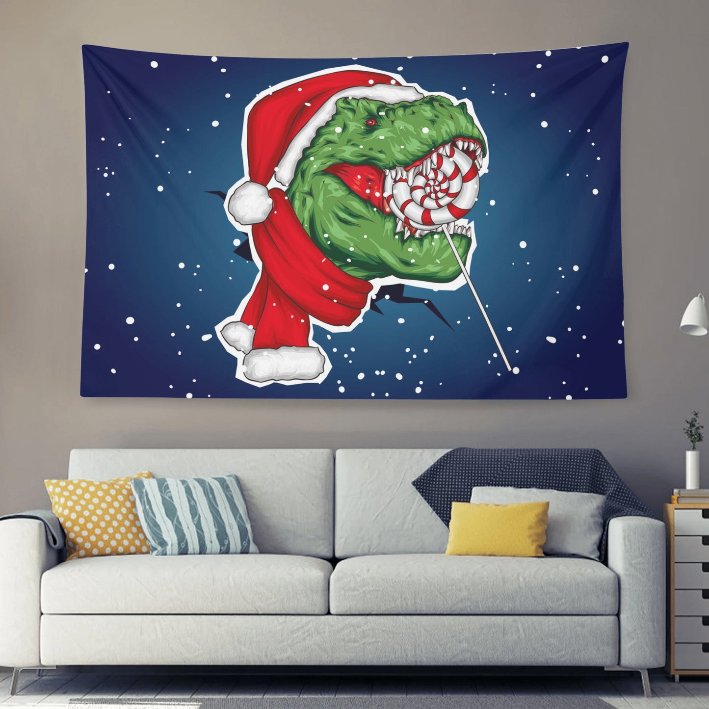 Dino Santa Brings Christmas Home With This Polyester Peach Skin Wall Tapestry 6 Sizes