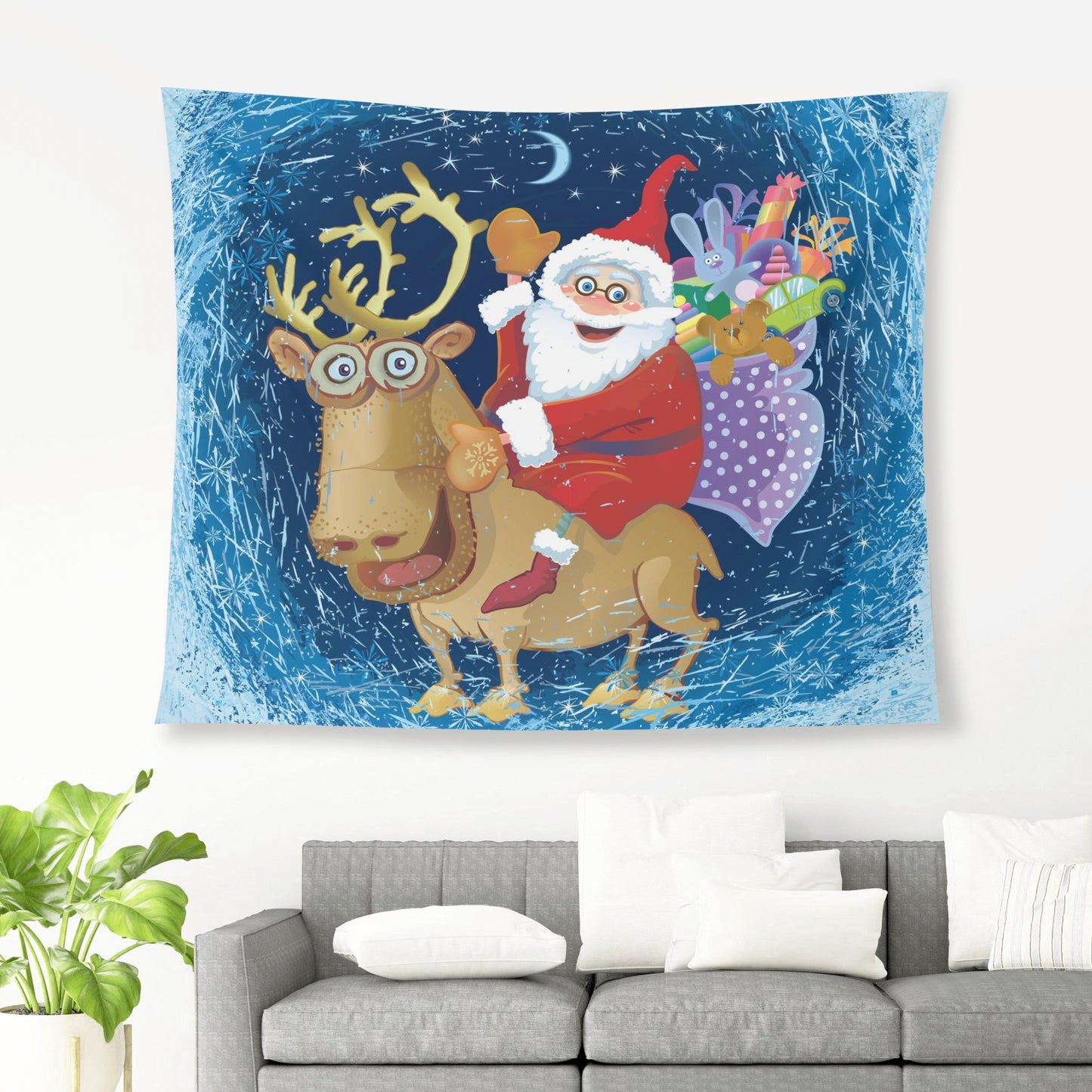 Santa Rode The Reindeer With This Polyester Peach Skin Wall Tapestry 6 Sizes