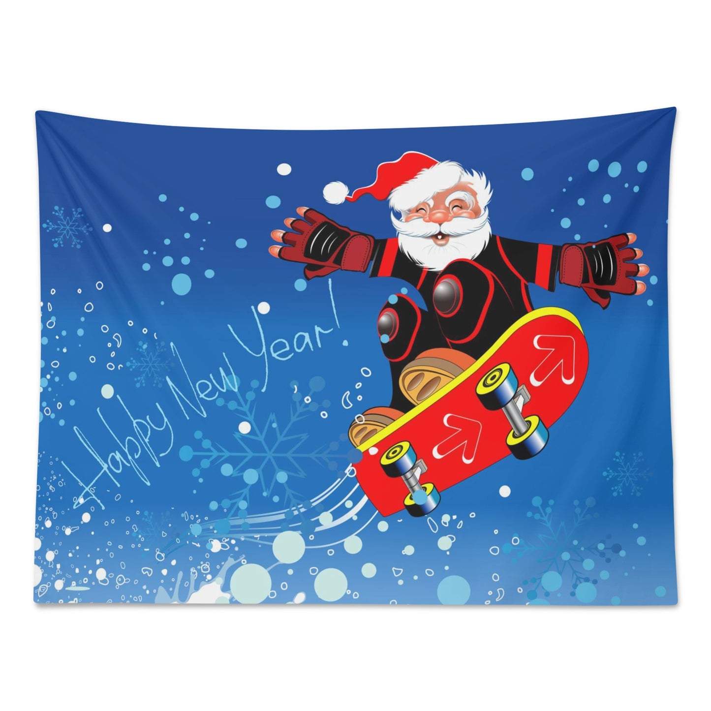 A Skate Boarding Santa for Christmas Polyester Peach Skin Wall Tapestry 6 Sizes