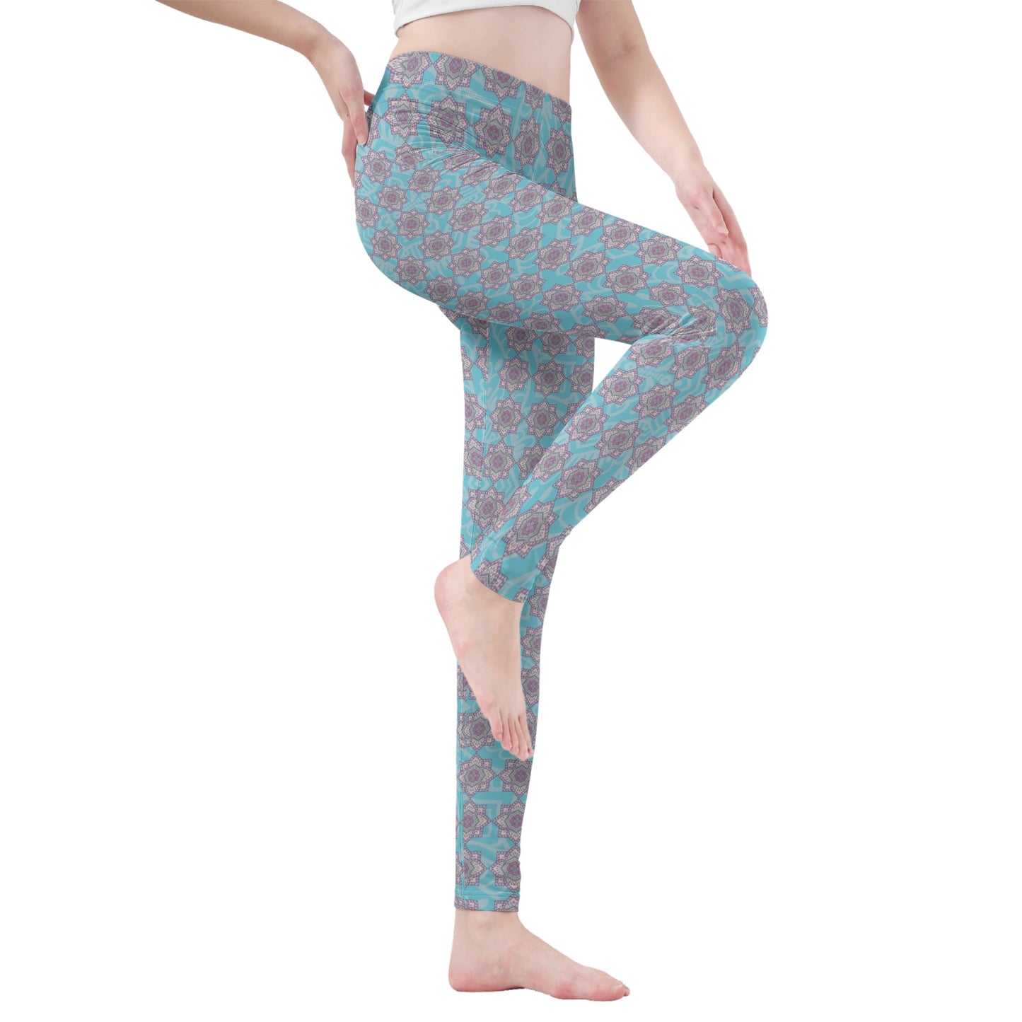 Floral Desing Pink and Blue Multi-Color Womens Leggings that provide a perfect fit
