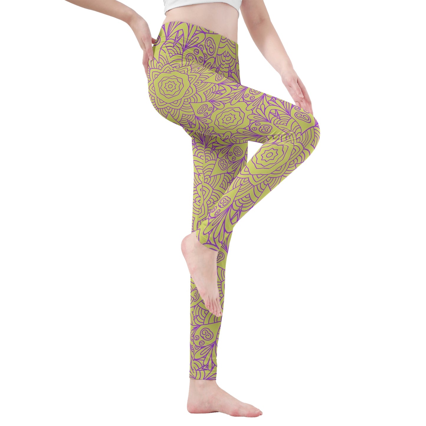 Yellow and Purple Multi-Color Womens Leggings that provide a perfect fit