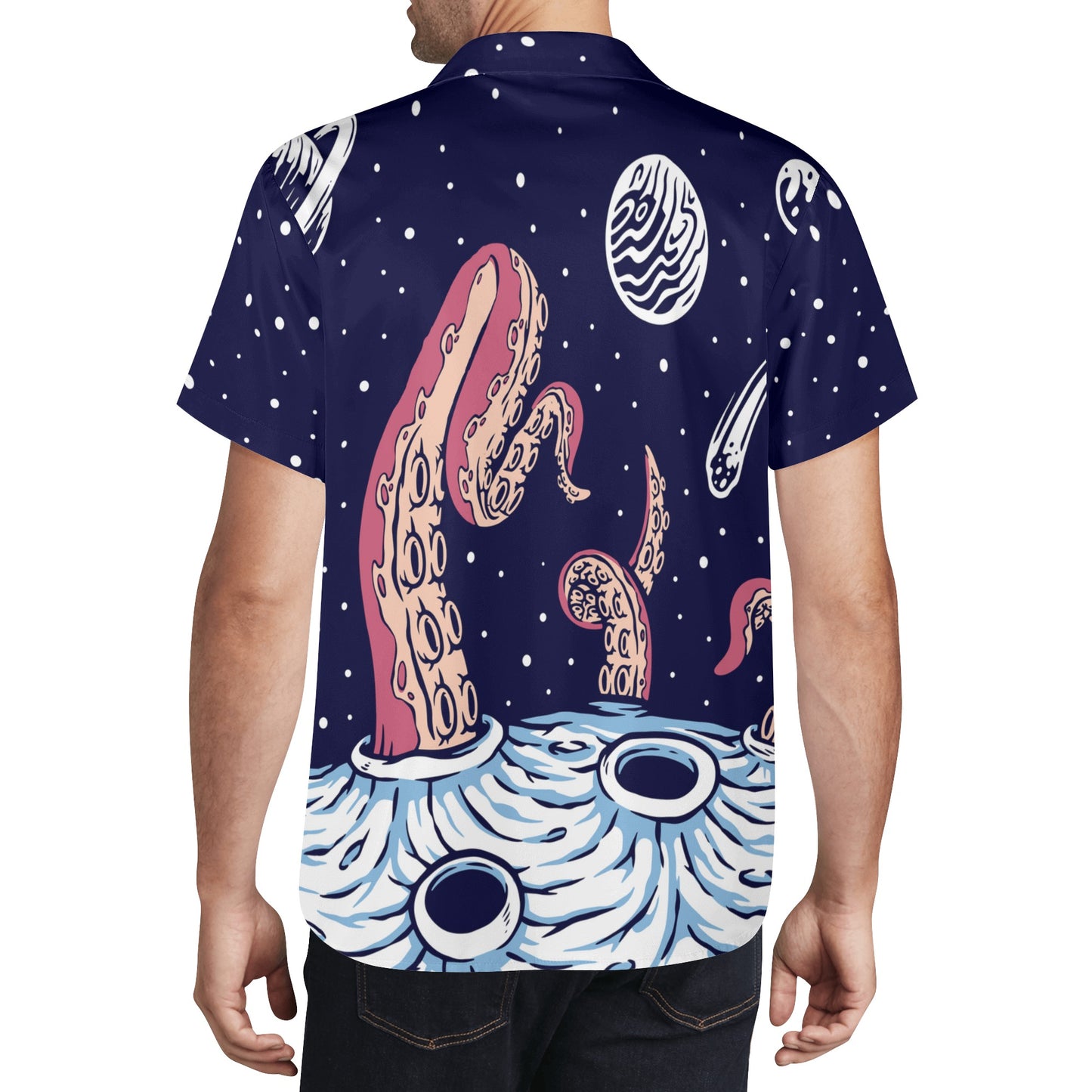 Alien Invasion of the Moon Mens Hawaiian Casual Shirt