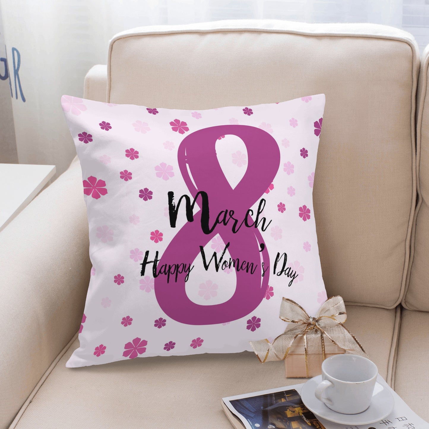 Beautiful Pink March 8 Womens Day Pillow Cover A Gift That Says I Care