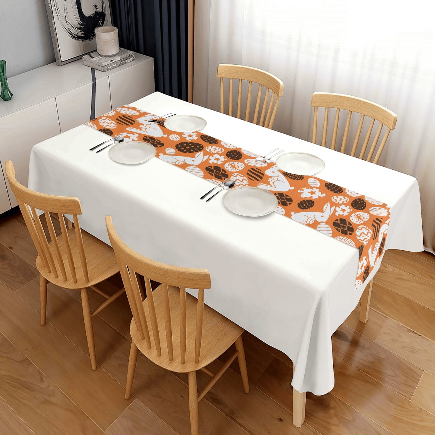 Orange and Black Easter Bunny Country Charm Table Runner