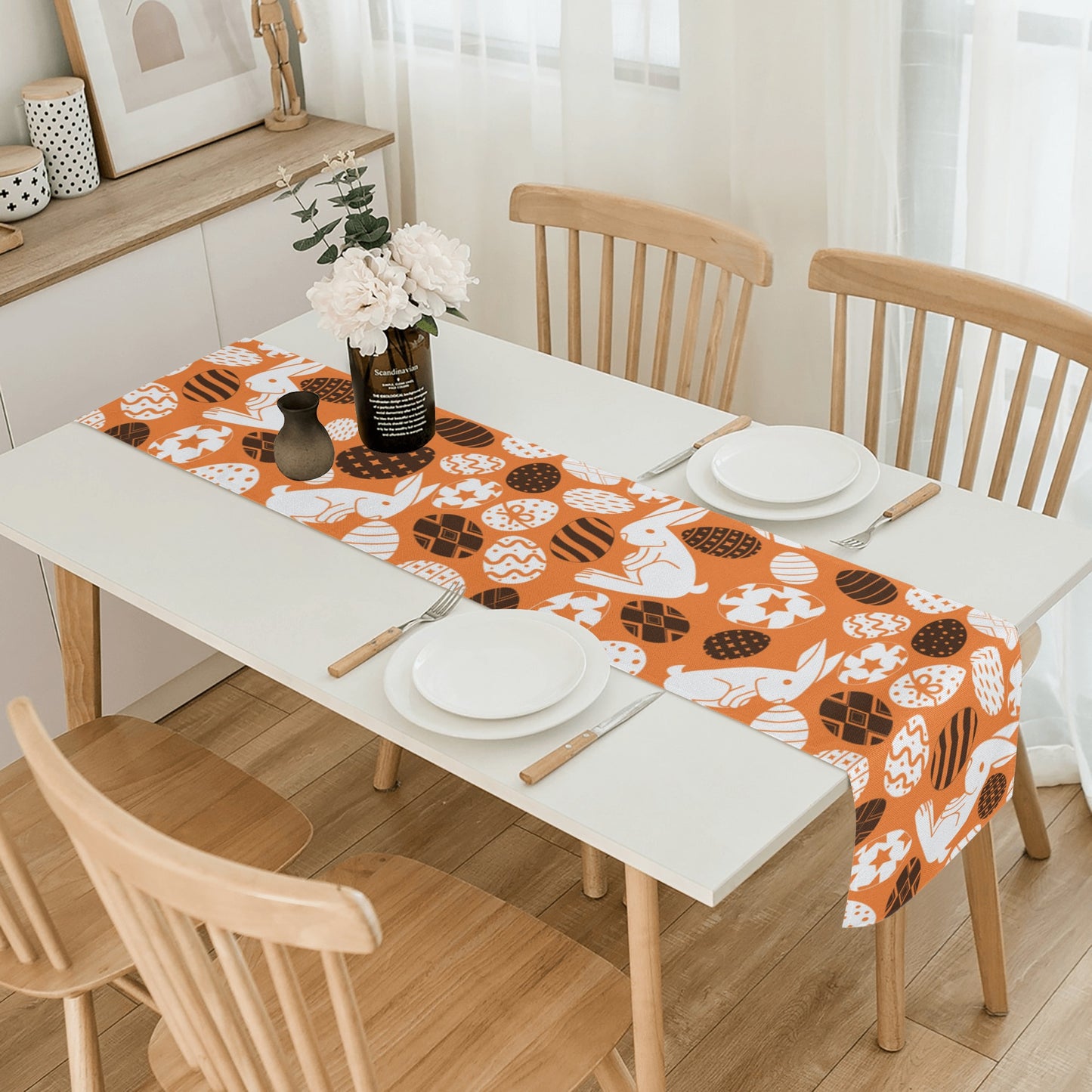 Orange and Black Easter Bunny Country Charm Table Runner