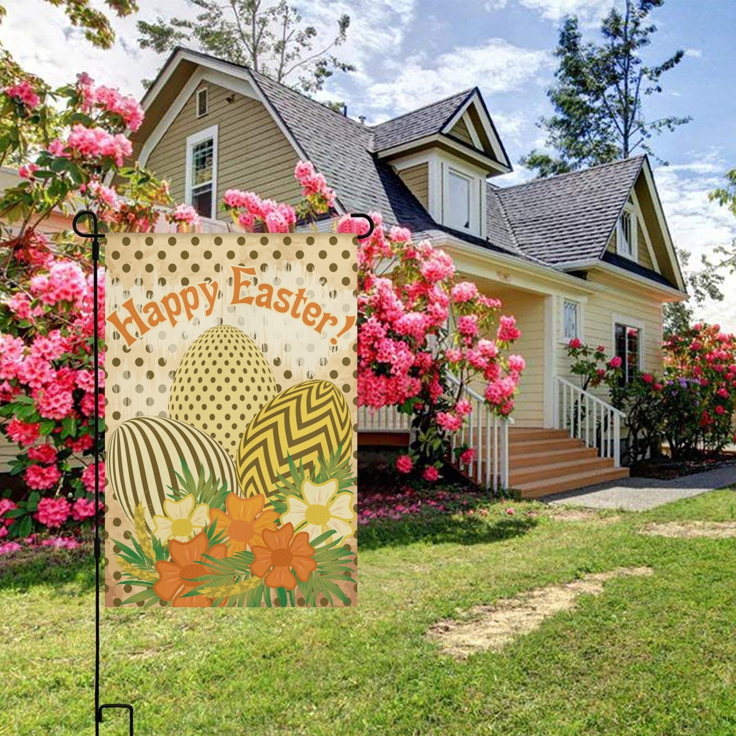 Happy Eeaster Eggs on a Satin Garden Flags 12X18 In