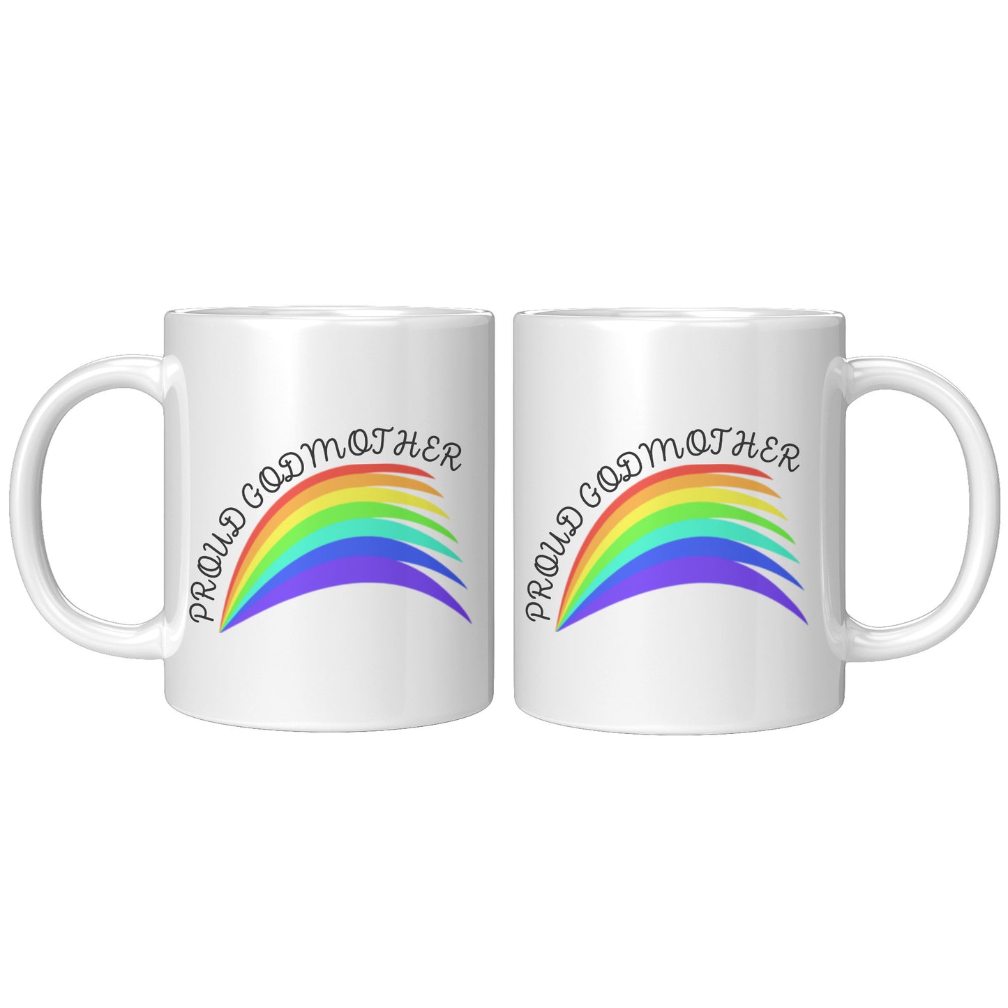 LGBTQ+ Pride Rainbow Mug For Godmother To Support Your Loved Ones, White With Colourful Design