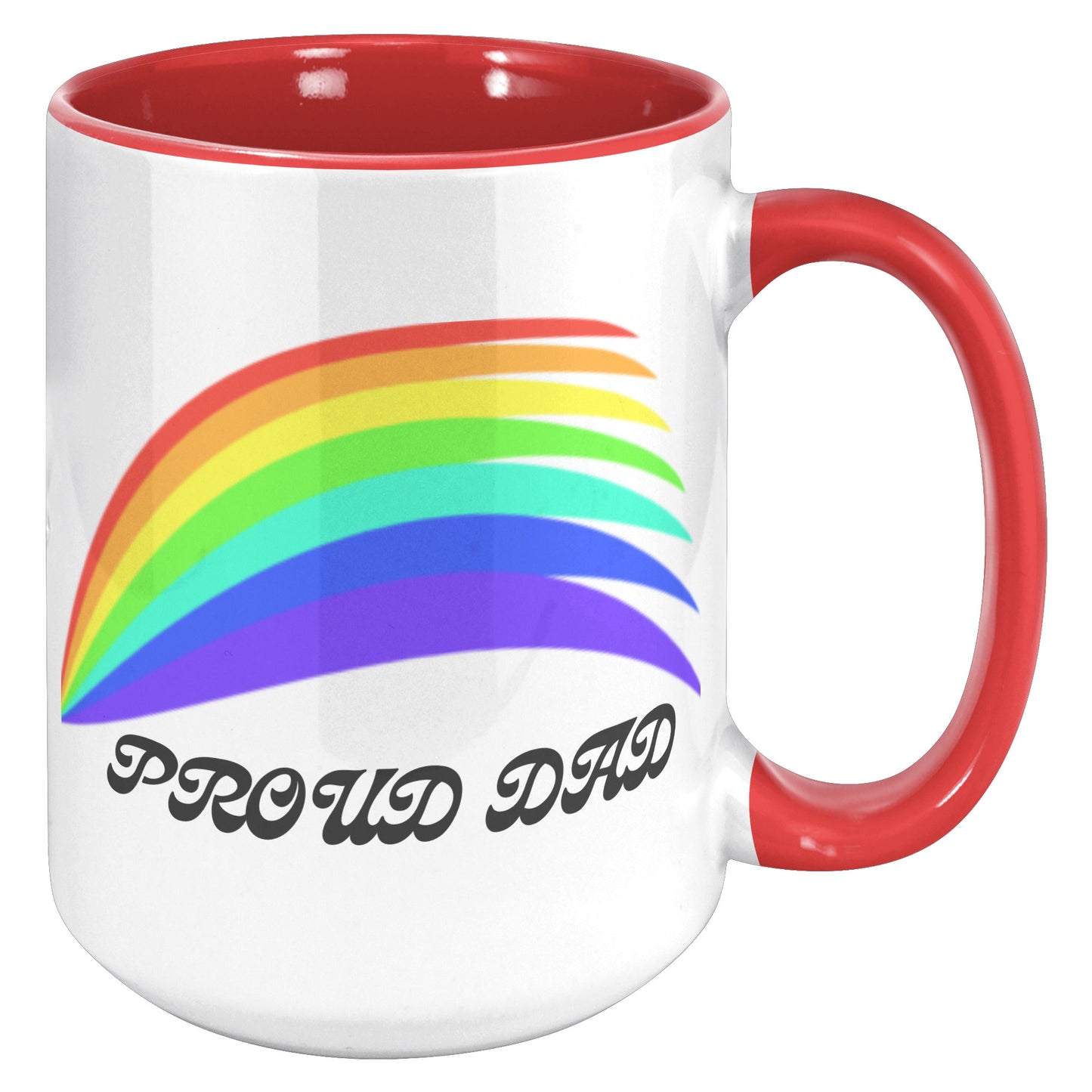 LGBTQ+ Pride Rainbow Mug For Dad 15oz White With Various Color Accent Choices