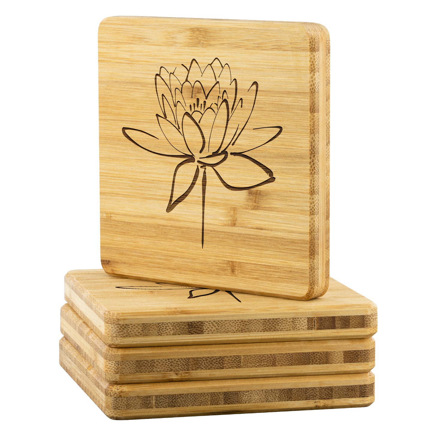 Lotus Flower Bamboo Coaster Set