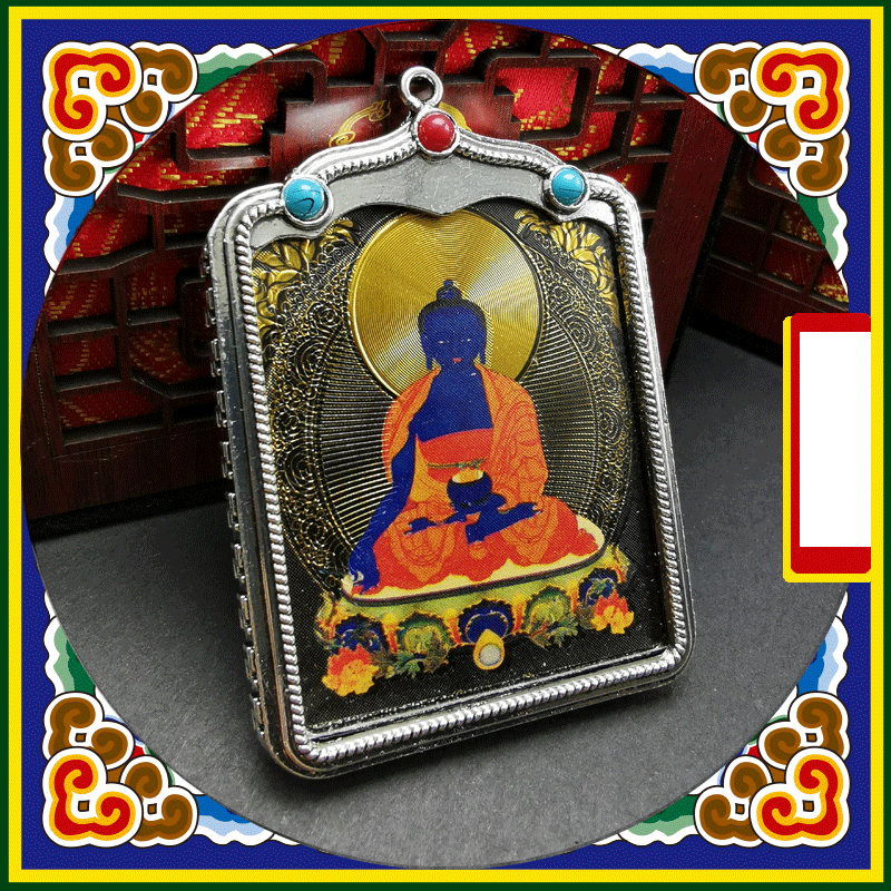 Black Gold Tibetan Thangka Gawu Box Pendant Necklace