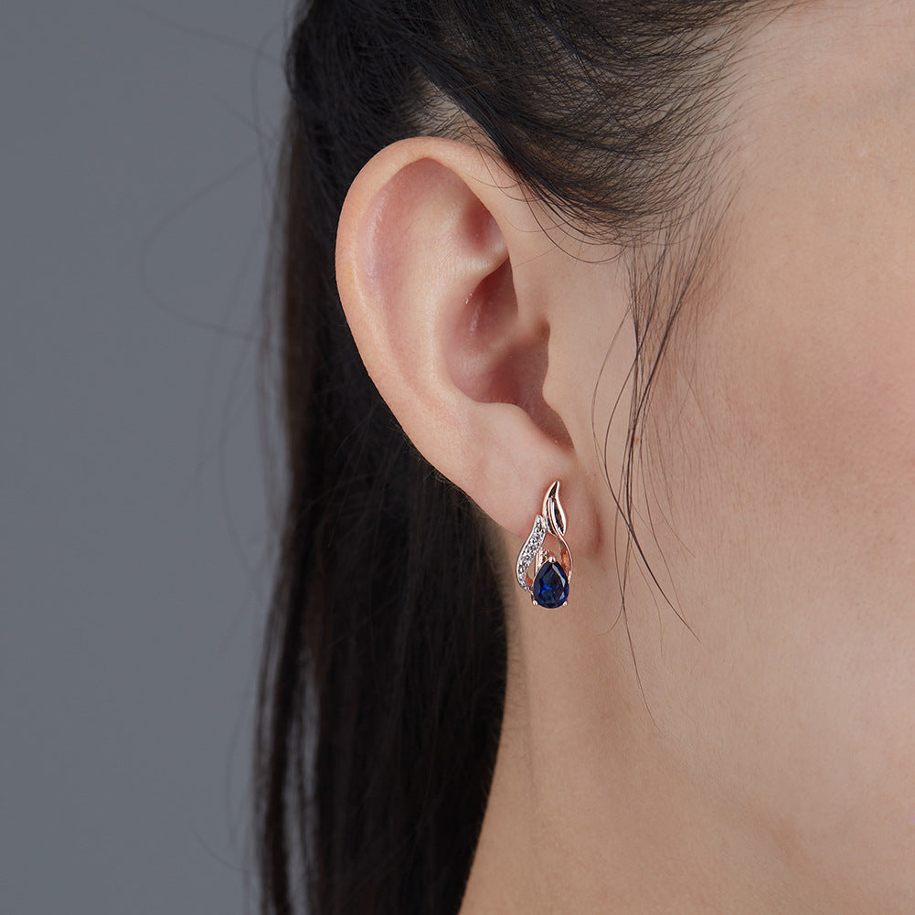 European and American Drop-shaped Blue Zircon Ear Clip Earrings