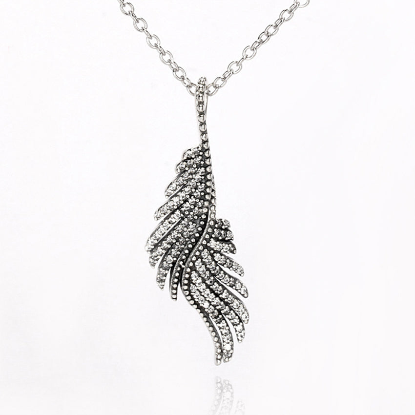 Long S925 Sterling Silver Magnificent Phoenix Feather Wing Pendant Necklace