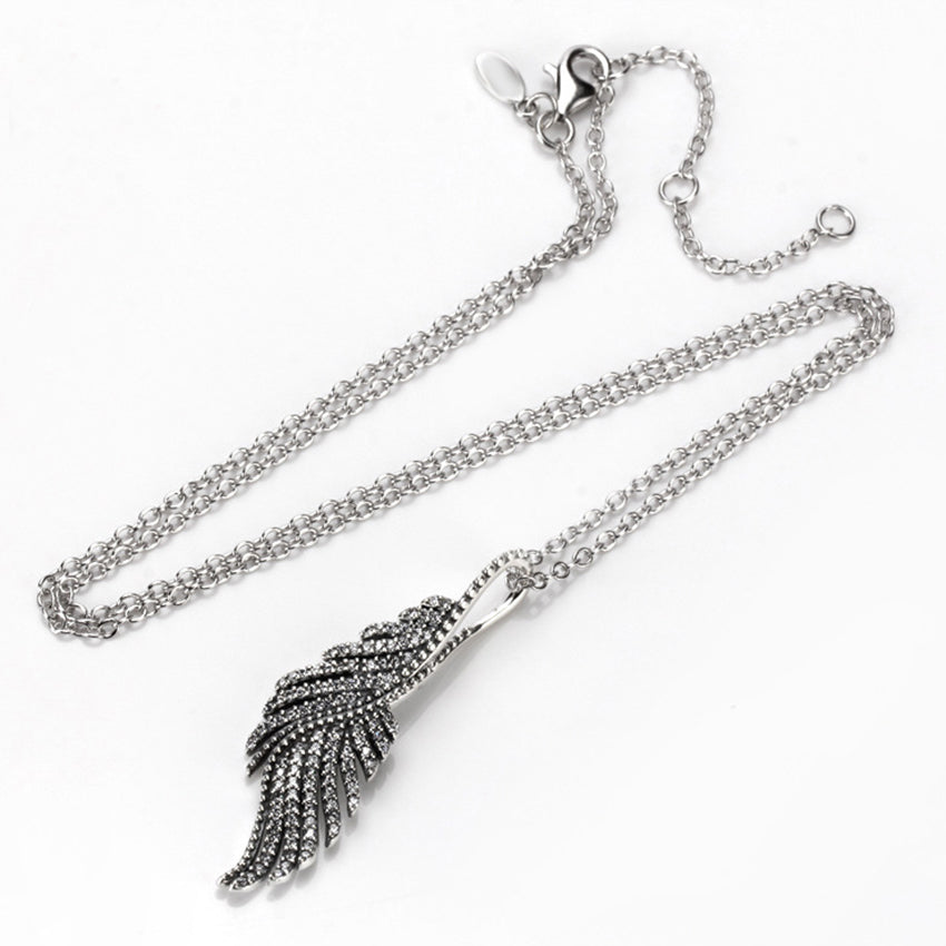 Long S925 Sterling Silver Magnificent Phoenix Feather Wing Pendant Necklace
