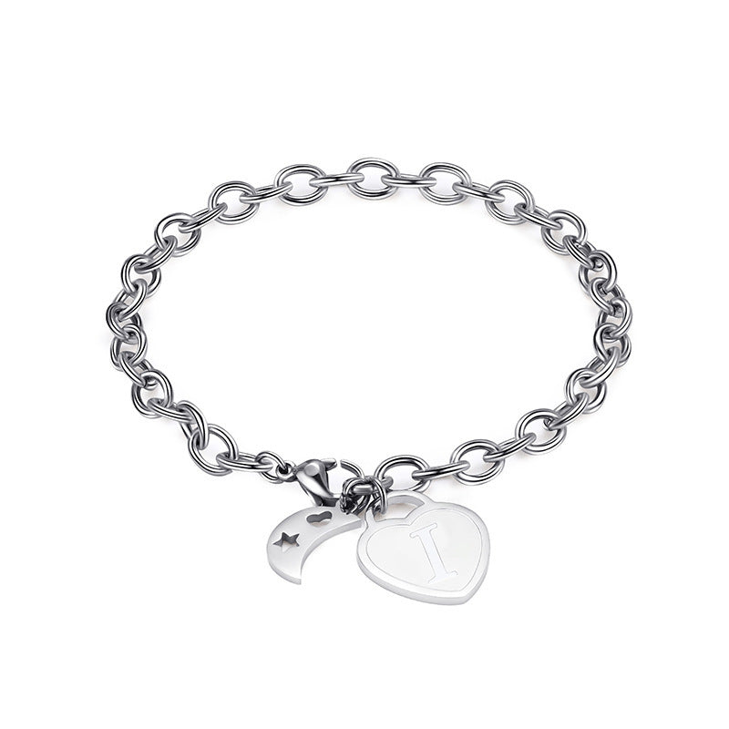 Creative Stainless Steel Peach Heart Bracelet With Choice of Letter