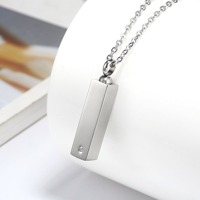 Rectangular Shaped Pendant Silver Or Black Stainless Steel Necklace