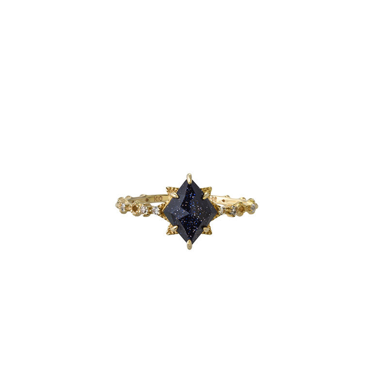 Crown Lace Design Blue Sand Stone Opal Ring