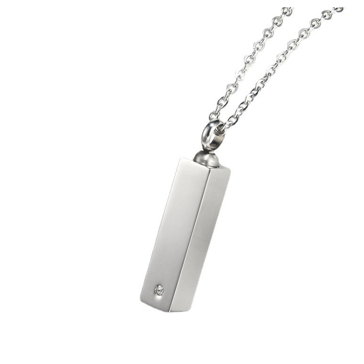 Rectangular Shaped Pendant Silver Or Black Stainless Steel Necklace