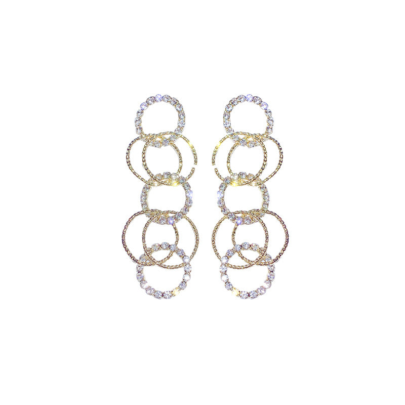 Dangle multiple rhinestone circle earrings Gold or Silver