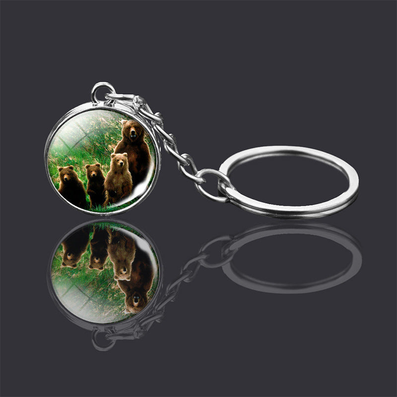 Animal Double-sided Glass Ball Keychain Jewelry