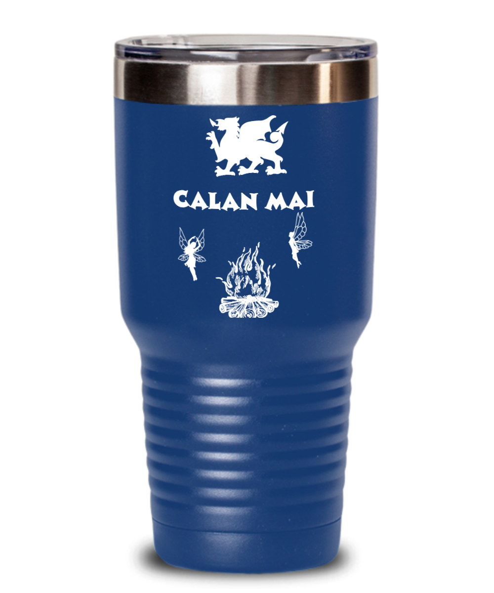 Calan Mai Tribute to the Welsh Festival Travel Mug Vacuum Insulated With Lid Multiple Color Choices Available in 2 Sizes