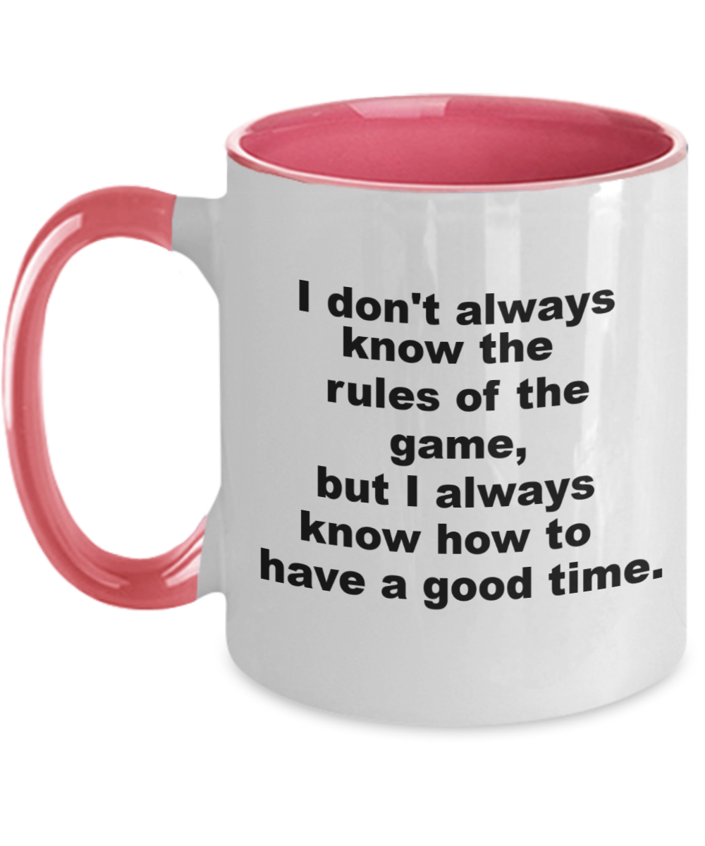 Comical Rules of The Game Mug, Black/White Comes in 4 Colors to Choose From.