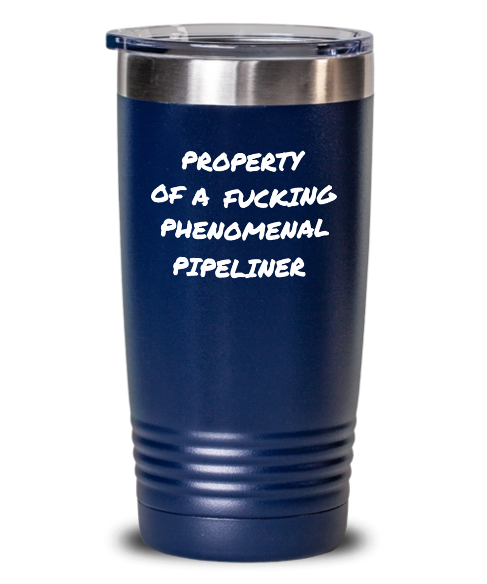 Property of a Pipeliner Vacuum Insulated Tumbler with Lid With Multiple Color Choices Available in 2 Sizes