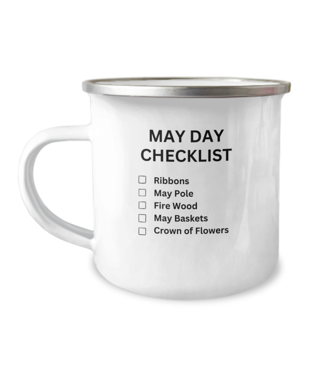 May Day Celebration "CheckList" Outdoor Mug White/Black