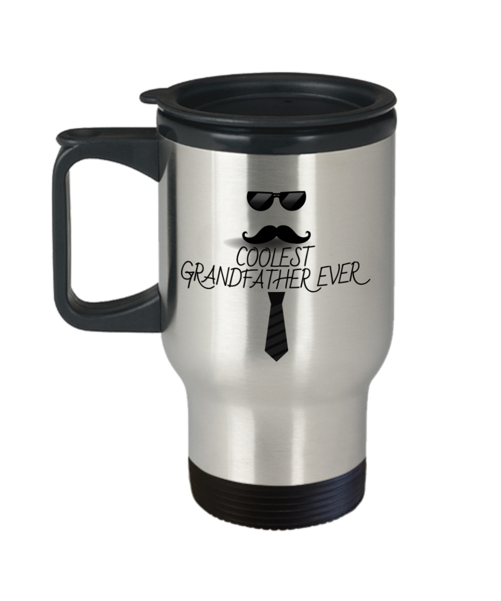 Fathers Day "Coolest Grandfather Ever" Stainless Steel Travel Mug With Lid