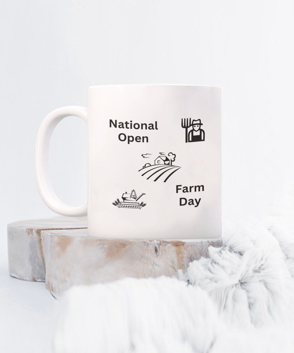 Celebrating Our Farmers with a National Open Farm Day Mug, White/Black Available In 2 Sizes