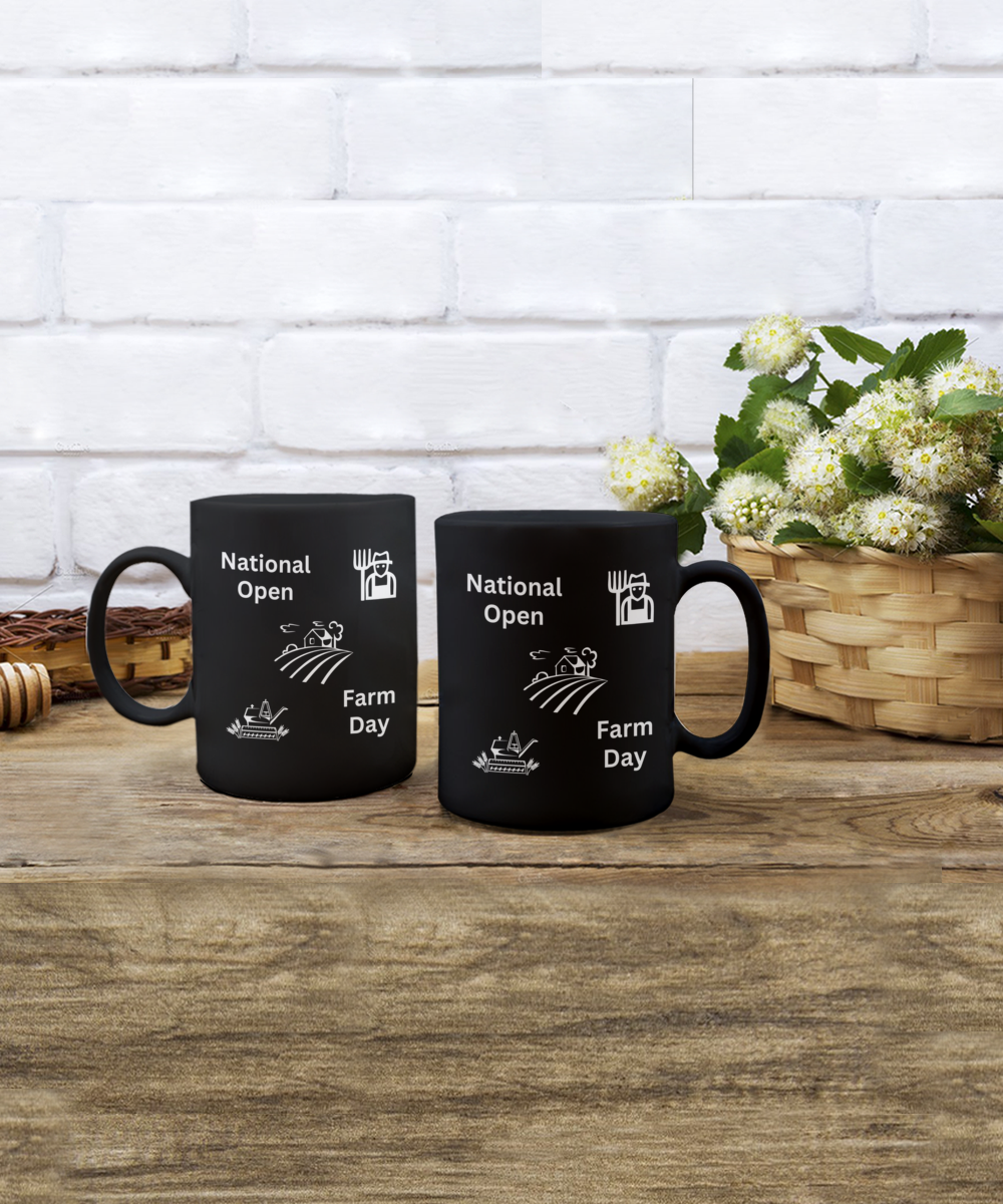 Celebrating Our Farmers With A National Open Farm Day Mug, Black/White Available in 2 Sizes