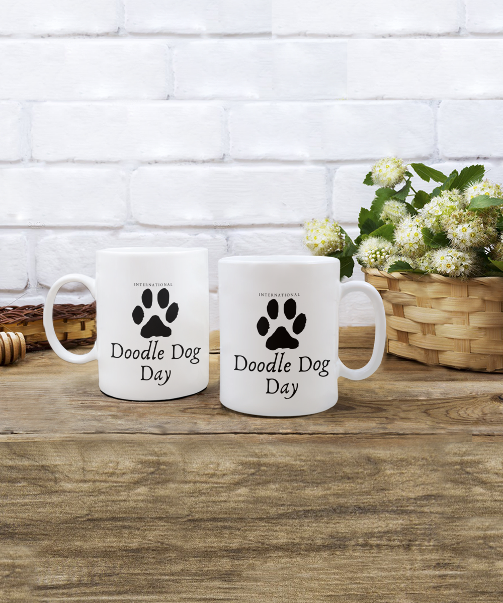 Celebrate International Doodle Dog Day With A White/Black Mug Available in 2 Sizes